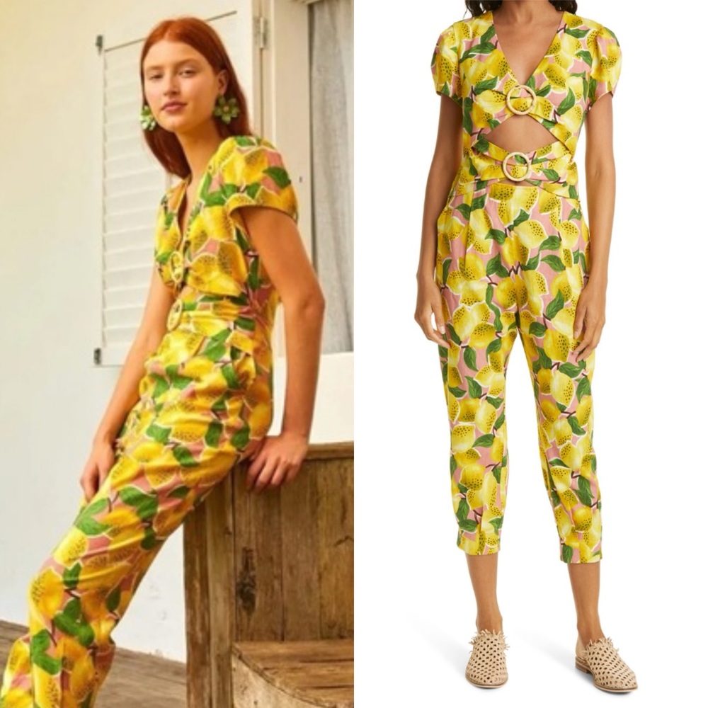 Farm Rio Fresh Lemons Cut out jumpsuit RETAIL 350
